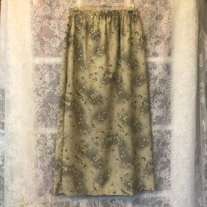 N Touch Midi Skirt Med 8 Green Cream Grey Floral Cottage grunge Vintage 90s USA